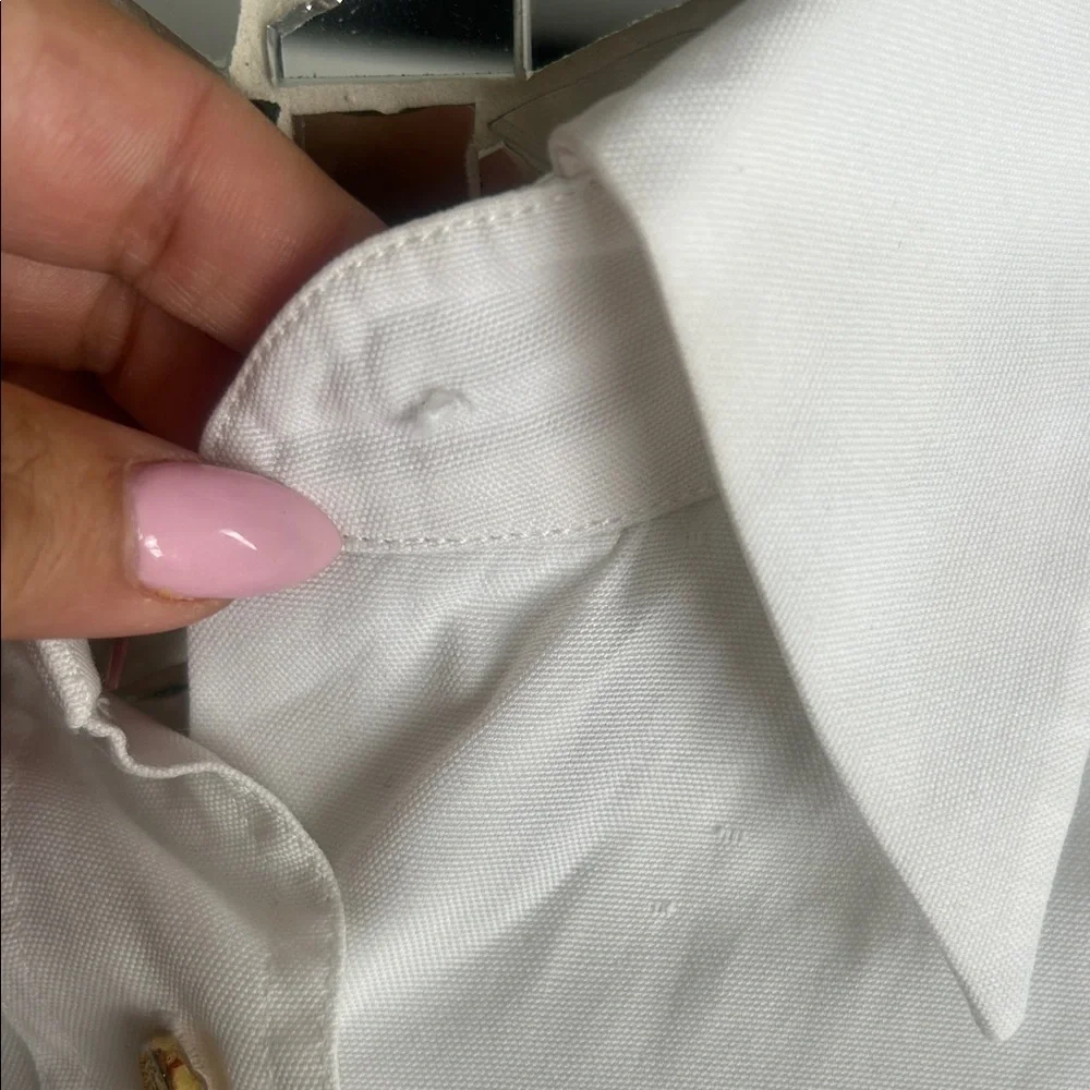 Chanel White Dress Shirt for with CHANEL Embroidery Sz S